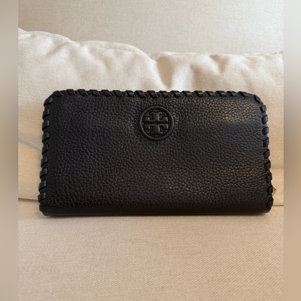 Tory Burch Marion Multi Gusset Zip Continental Wallet, Black Leather